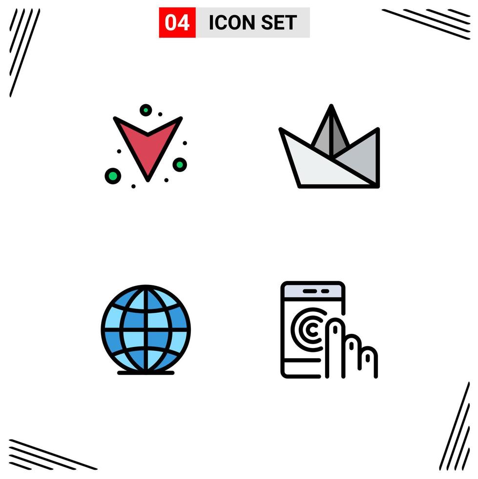 4 User Interface Filledline Flat Color Pack of modern Signs and Symbols of arrow click hobby global help Editable Vector Design Elements