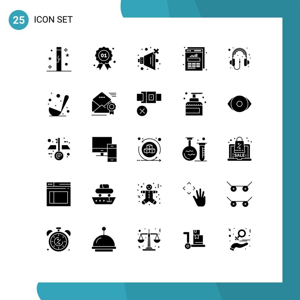 Set of 25 Vector Solid Glyphs on Grid for computer web stats canada graph chart Editable Vector Design Elements