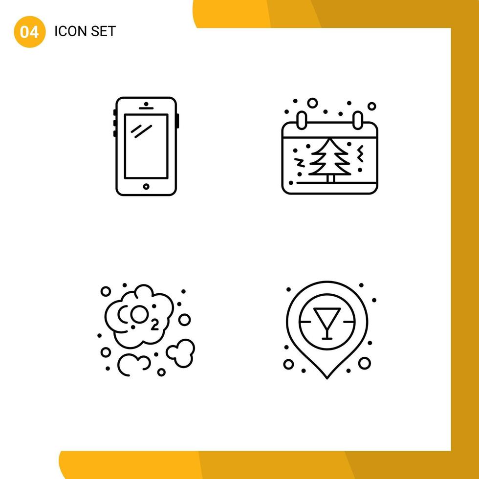 universal icono símbolos grupo de 4 4 moderno línea de relleno plano colores de teléfono Navidad Huawei fecha carbón dióxido editable vector diseño elementos