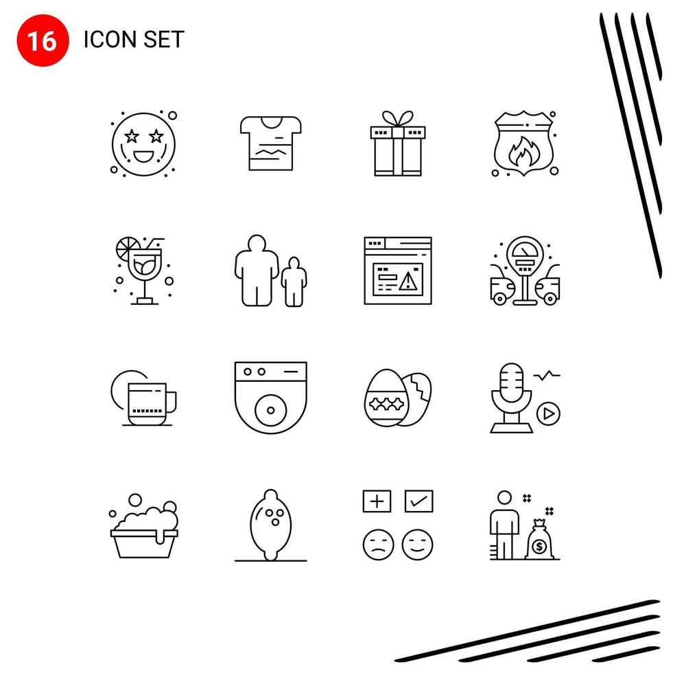 Modern Set of 16 Outlines and symbols such as holiday fire gift shield access Editable Vector Design Elements