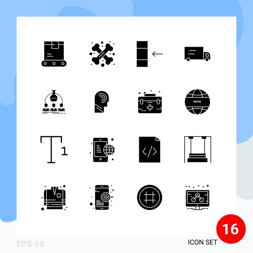 Mobile Interface Solid Glyph Set of 16 Pictograms of experiment lab sign labortary truck Editable Vector Design Elements