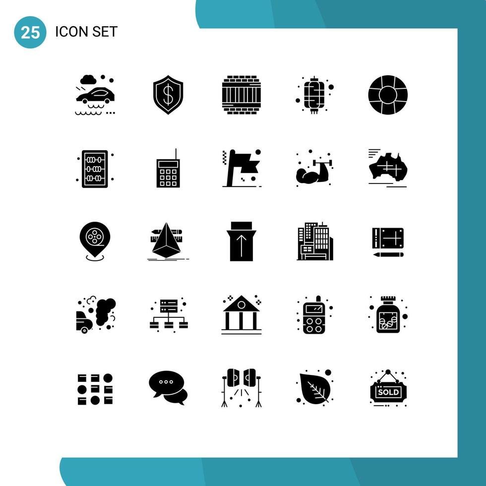 25 Thematic Vector Solid Glyphs and Editable Symbols of help new technology lantern prison Editable Vector Design Elements