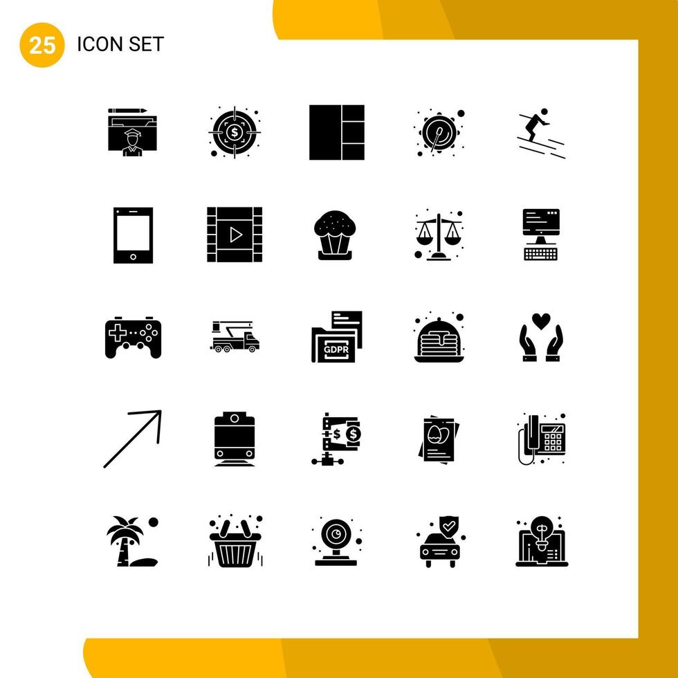 Modern Set of 25 Solid Glyphs and symbols such as devices skiing grid ski parade Editable Vector Design Elements
