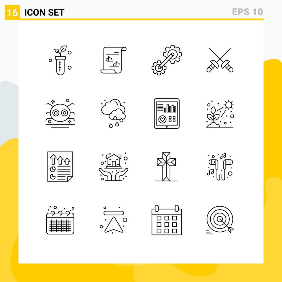 16 Universal Outlines Set for Web and Mobile Applications scary halloween cogs sport fencing Editable Vector Design Elements