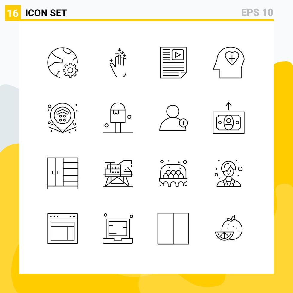 User Interface Pack of 16 Basic Outlines of location head down emotion report Editable Vector Design Elements