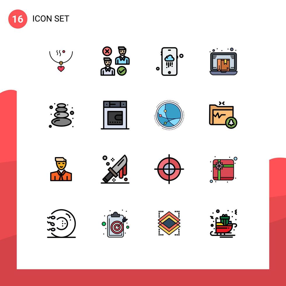 Set of 16 Vector Flat Color Filled Lines on Grid for laptop e good drop shipper rainy Editable Creative Vector Design Elements