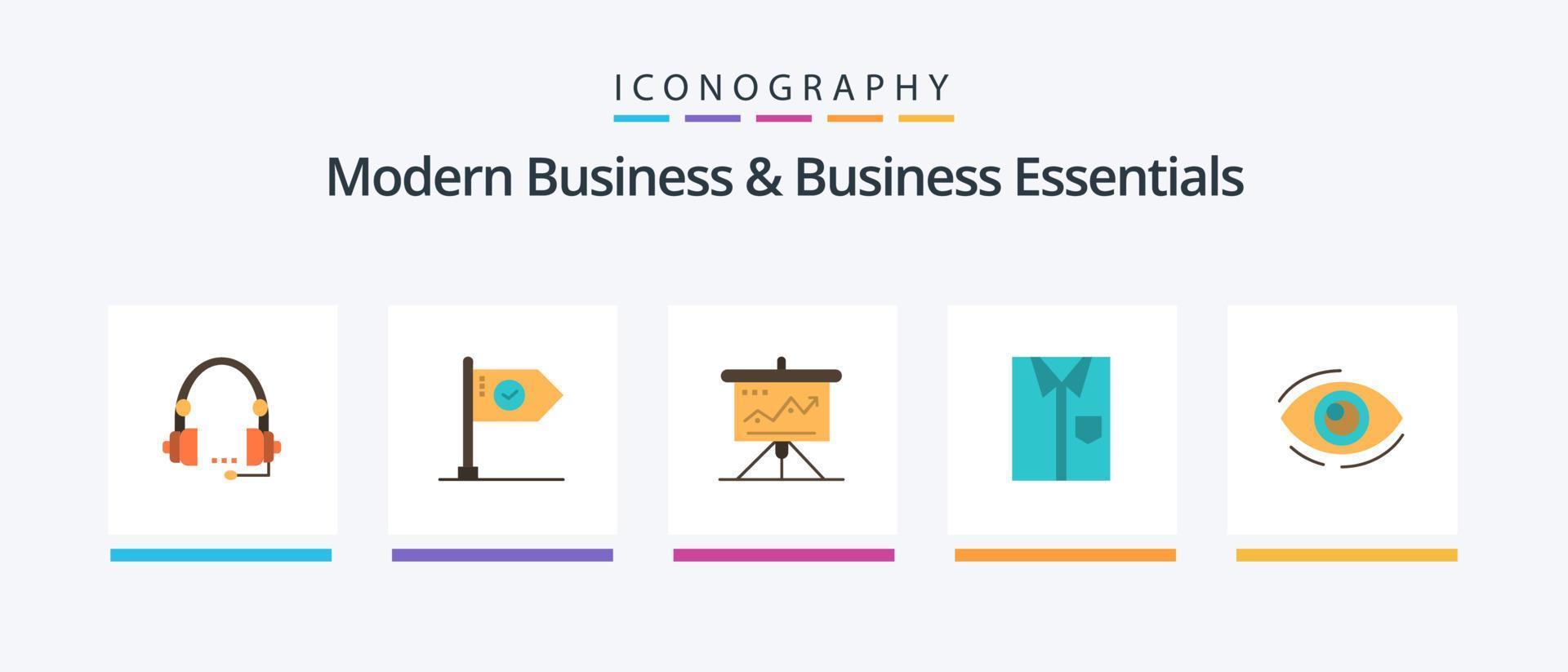 Modern Business And Business Essentials Flat 5 Icon Pack Including marketing. business. achieve. chart. mark. Creative Icons Design vector