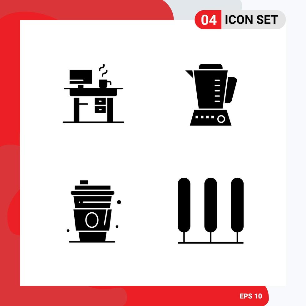 Universal Icon Symbols Group of 4 Modern Solid Glyphs of job drink working home usa Editable Vector Design Elements