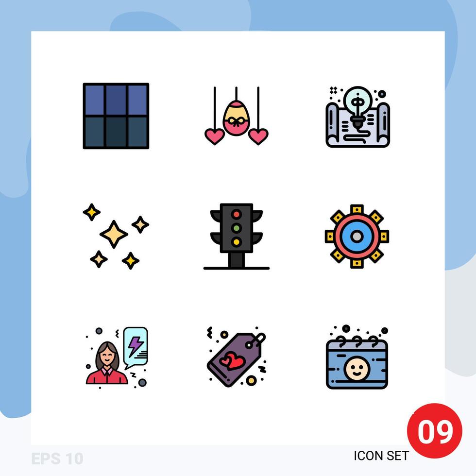 9 Thematic Vector Filledline Flat Colors and Editable Symbols of traffic sky file planets night Editable Vector Design Elements