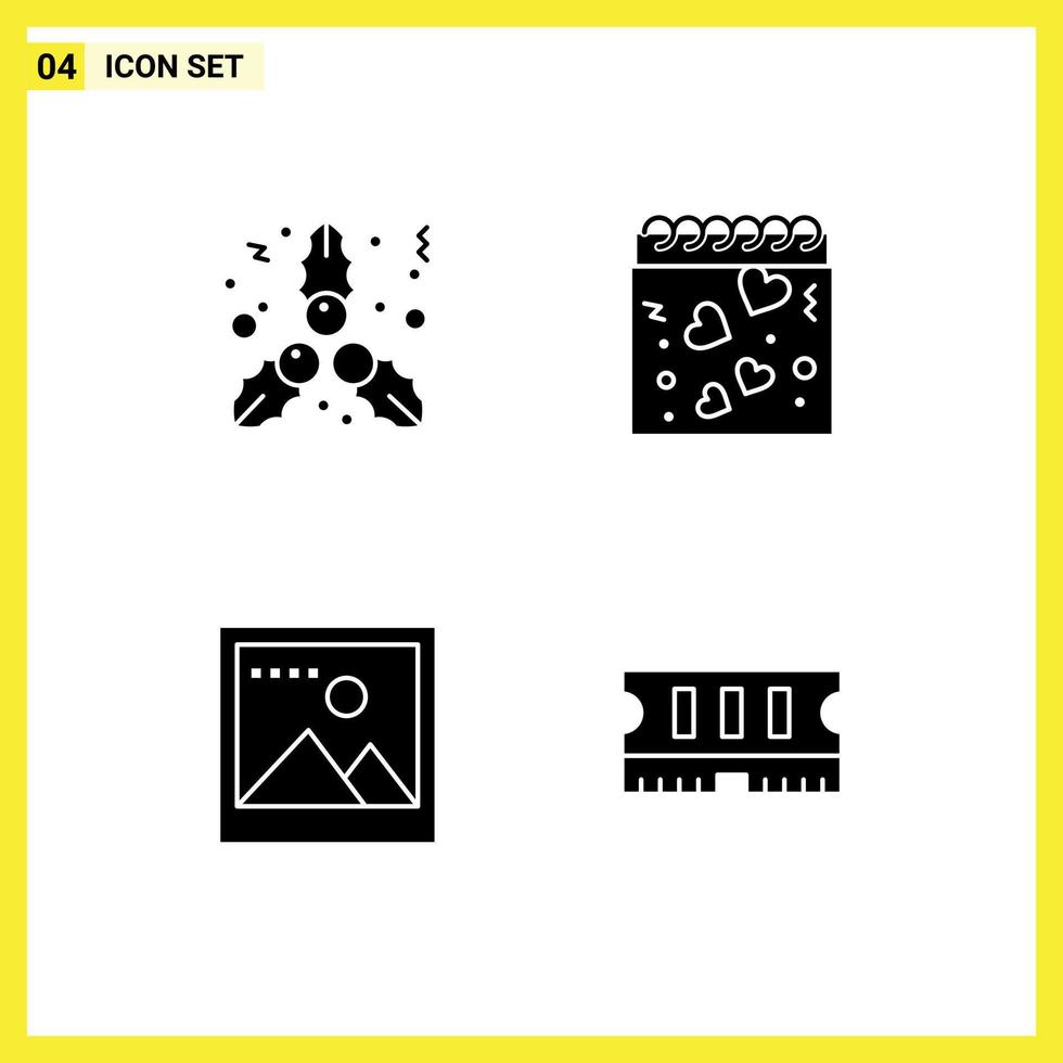 4 User Interface Solid Glyph Pack of modern Signs and Symbols of christmas photo calendar romance memory Editable Vector Design Elements