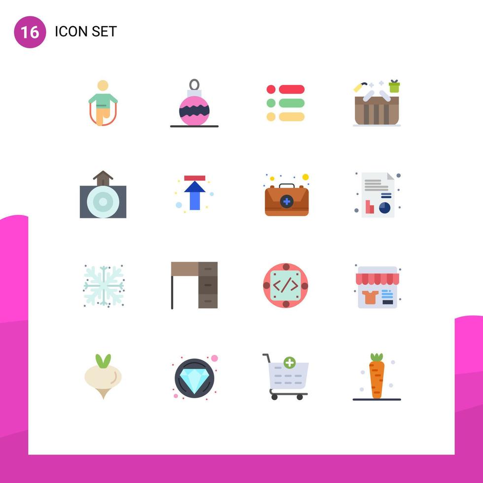 Universal Icon Symbols Group of 16 Modern Flat Colors of earthquake box list gift basket Editable Pack of Creative Vector Design Elements