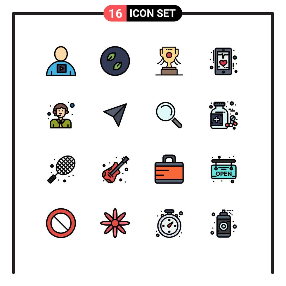 16 Universal Flat Color Filled Line Signs Symbols of customer mobile nature heart beat Editable Creative Vector Design Elements