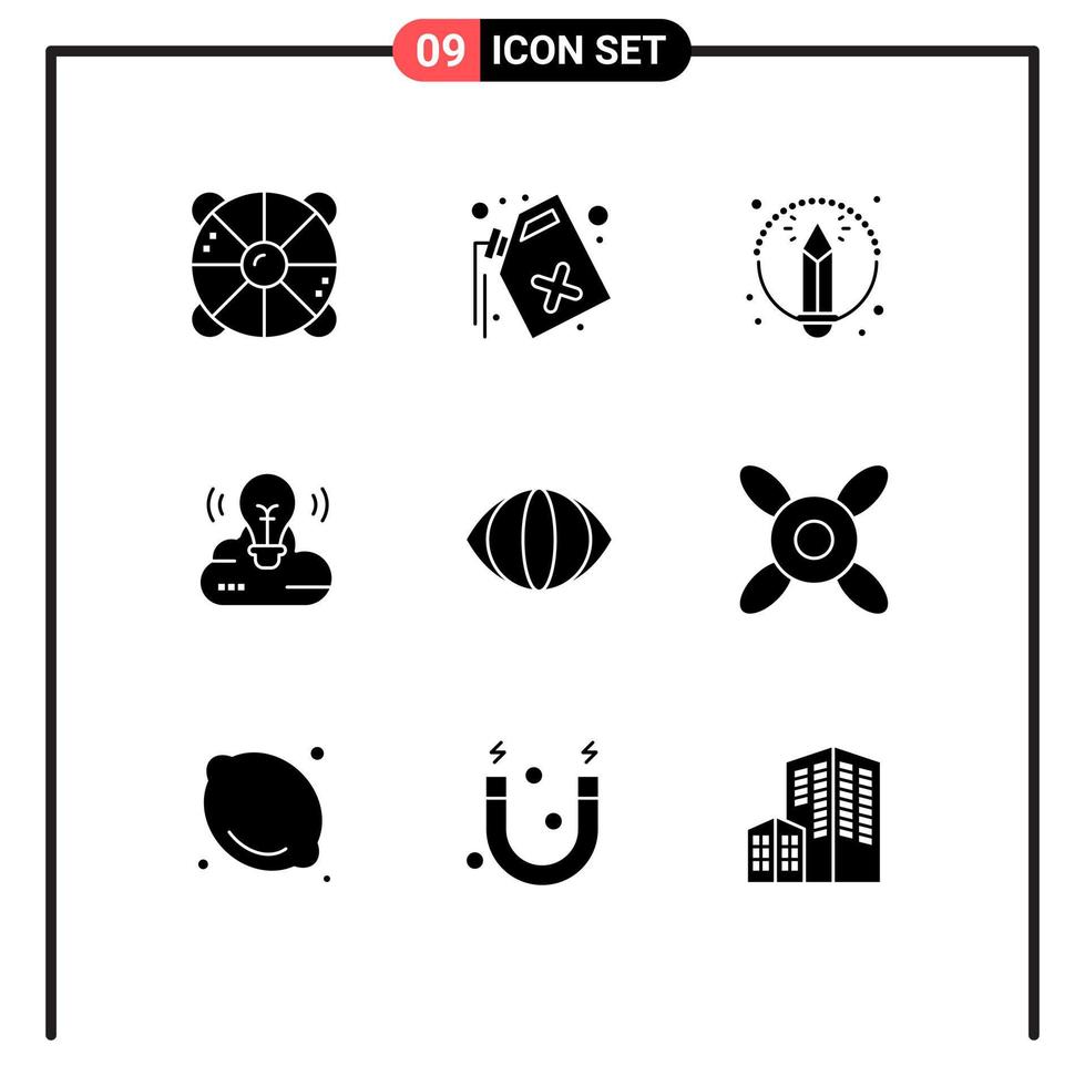 Mobile Interface Solid Glyph Set of 9 Pictograms of face creative campaign waste cloud creative bulb Editable Vector Design Elements