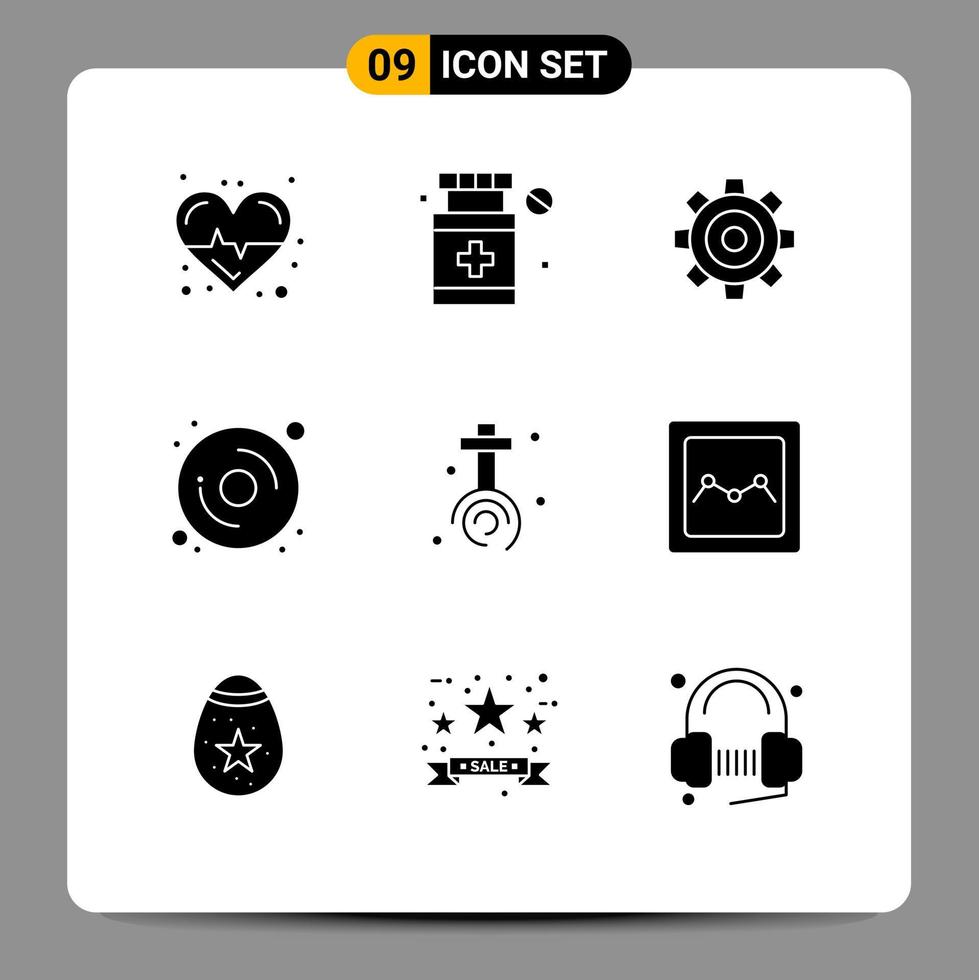 Group of 9 Modern Solid Glyphs Set for cross celebration general hardware computer Editable Vector Design Elements