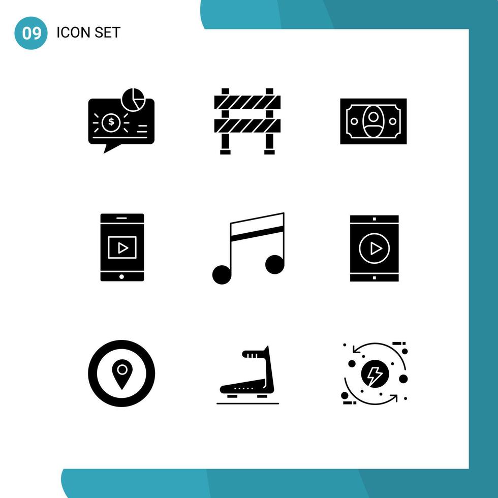 9 Creative Icons Modern Signs and Symbols of media video road sign cell money Editable Vector Design Elements