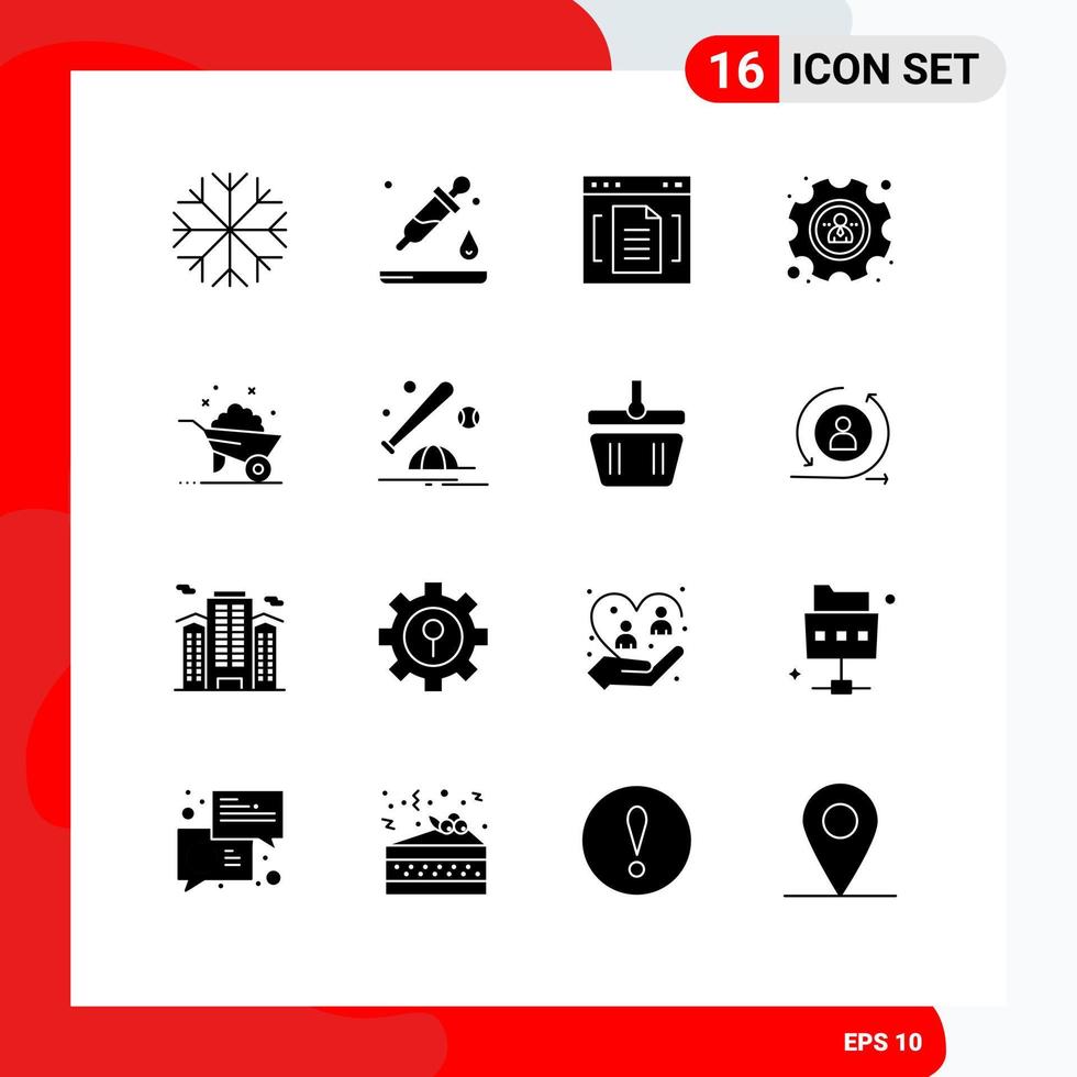 Stock Vector Icon Pack of 16 Line Signs and Symbols for wheel barrow browser user management Editable Vector Design Elements