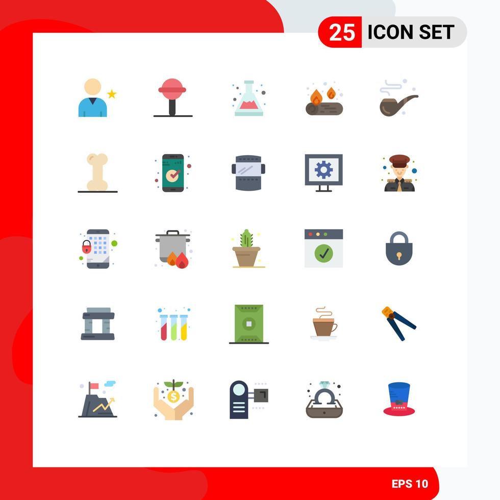 Pictogram Set of 25 Simple Flat Colors of day cigar acid fire camp Editable Vector Design Elements