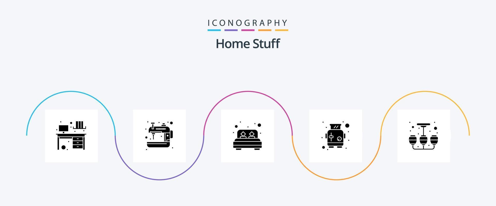Home Stuff Glyph 5 Icon Pack Including design. bread. bed. toaster. machine vector