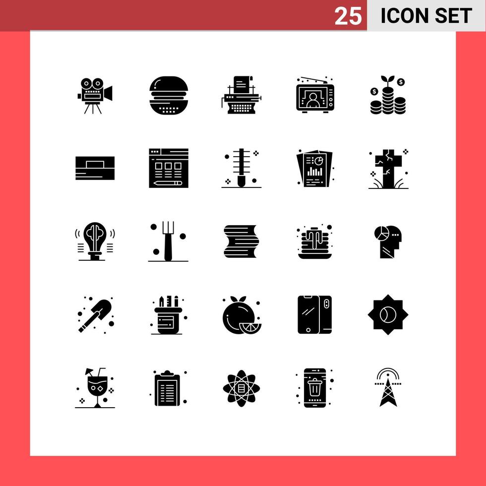 universal icono símbolos grupo de 25 moderno sólido glifos de negocio televisión comida televisión máquina de escribir editable vector diseño elementos