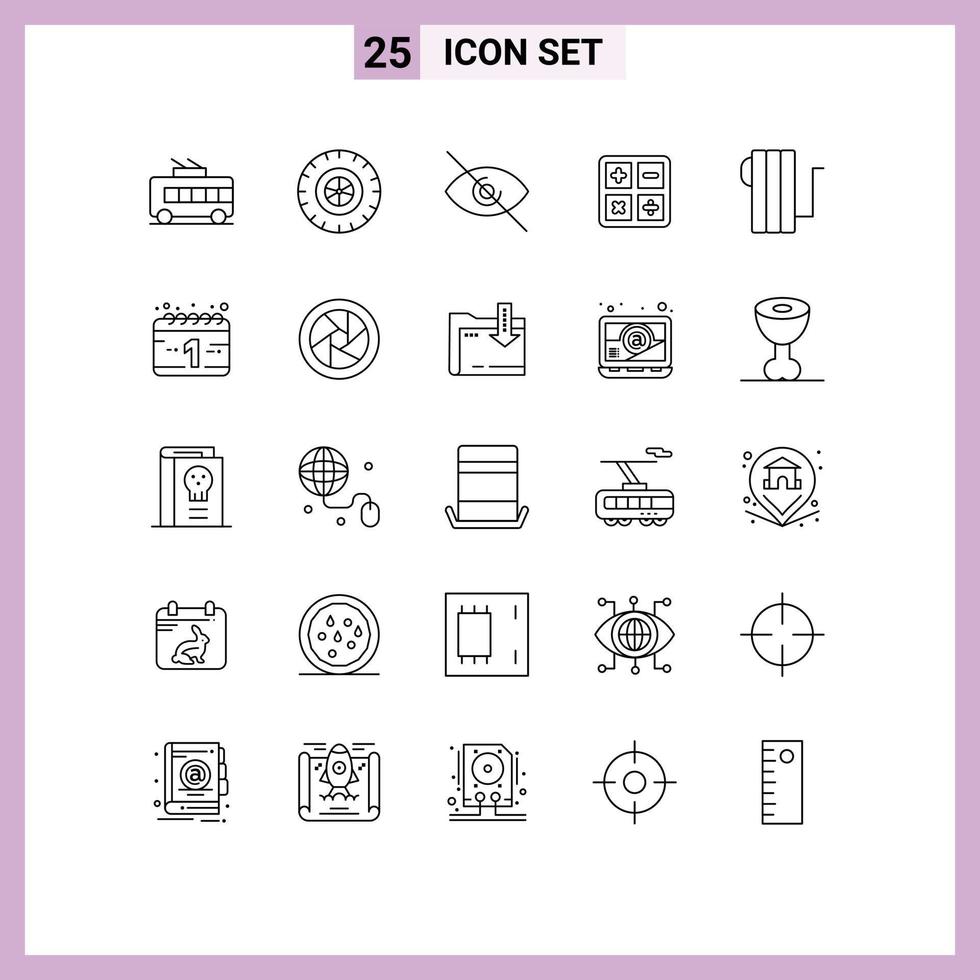 Set of 25 Vector Lines on Grid for heater electric deny appliances education Editable Vector Design Elements