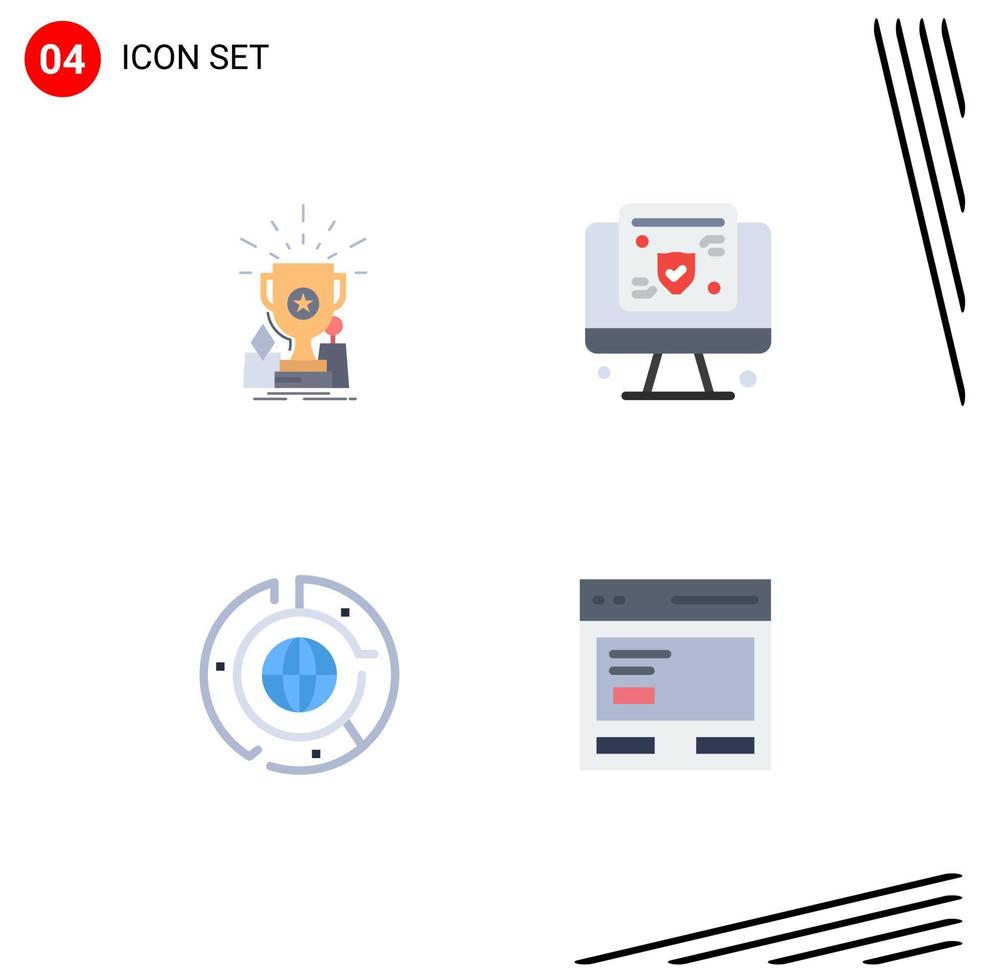 User Interface Pack of 4 Basic Flat Icons of achievement big prize online chart Editable Vector Design Elements