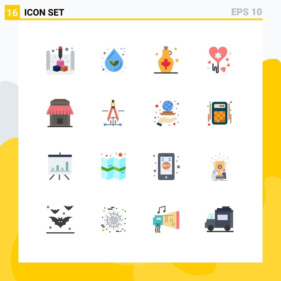 Pack of 16 Modern Flat Colors Signs and Symbols for Web Print Media such as building birthday water balloon water pot Editable Pack of Creative Vector Design Elements