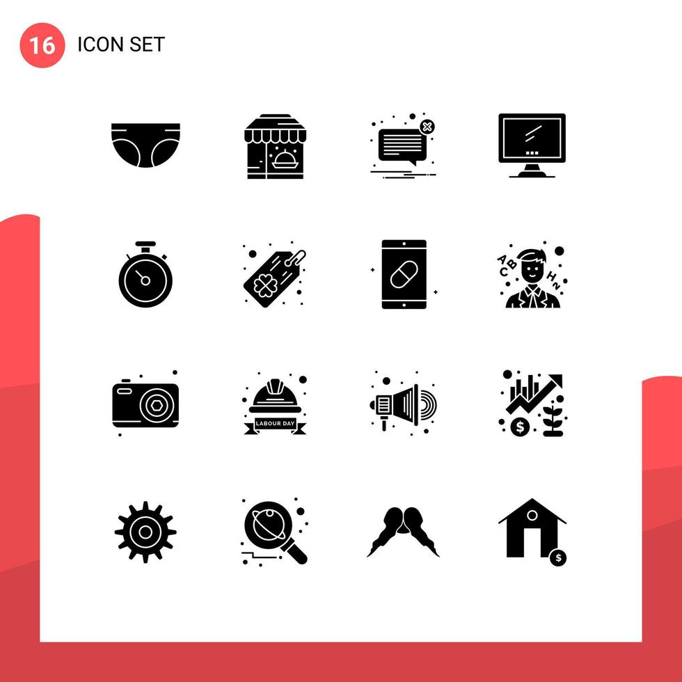 grupo de dieciséis moderno sólido glifos conjunto para ordenador personal dispositivo alerta monitor no editable vector diseño elementos