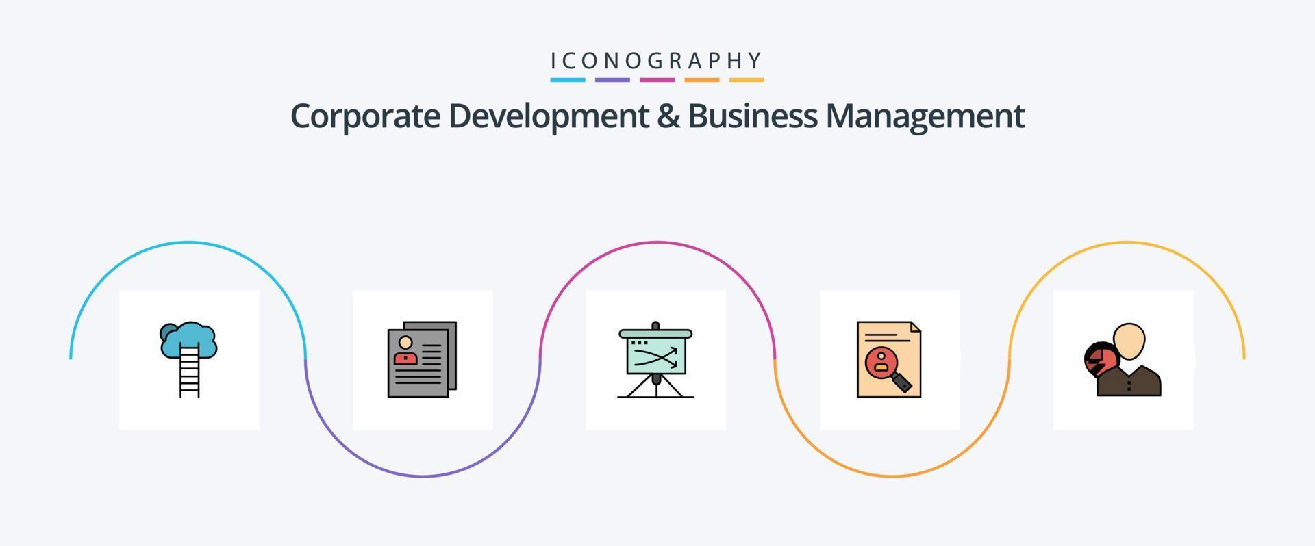 Corporate Development And Business Management Line Filled Flat 5 Icon Pack Including graph. plan. about. business. personal vector