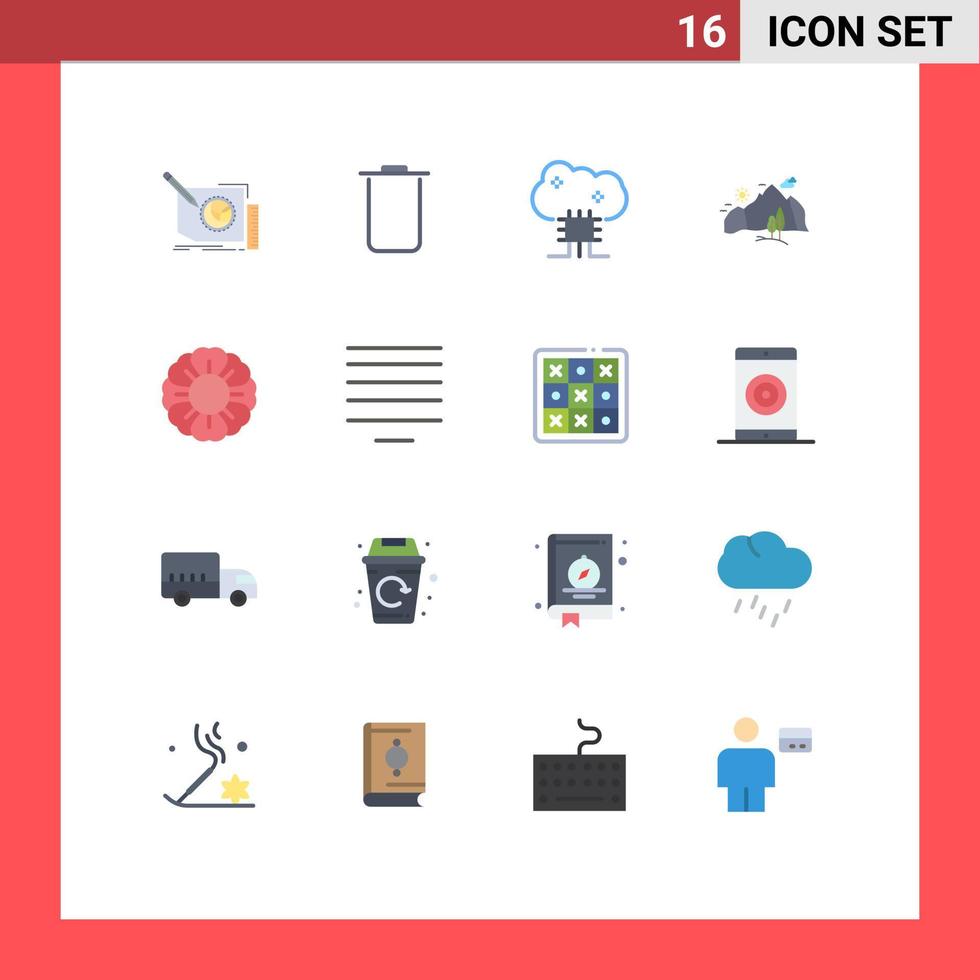 Set of 16 Modern UI Icons Symbols Signs for tree nature cloud based services landscape cloud software Editable Pack of Creative Vector Design Elements