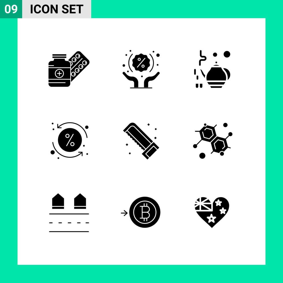 Set of 9 Modern UI Icons Symbols Signs for plumber transaction shopping percent costs Editable Vector Design Elements