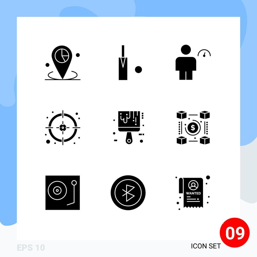 Group of 9 Modern Solid Glyphs Set for paint target avatar management performance Editable Vector Design Elements