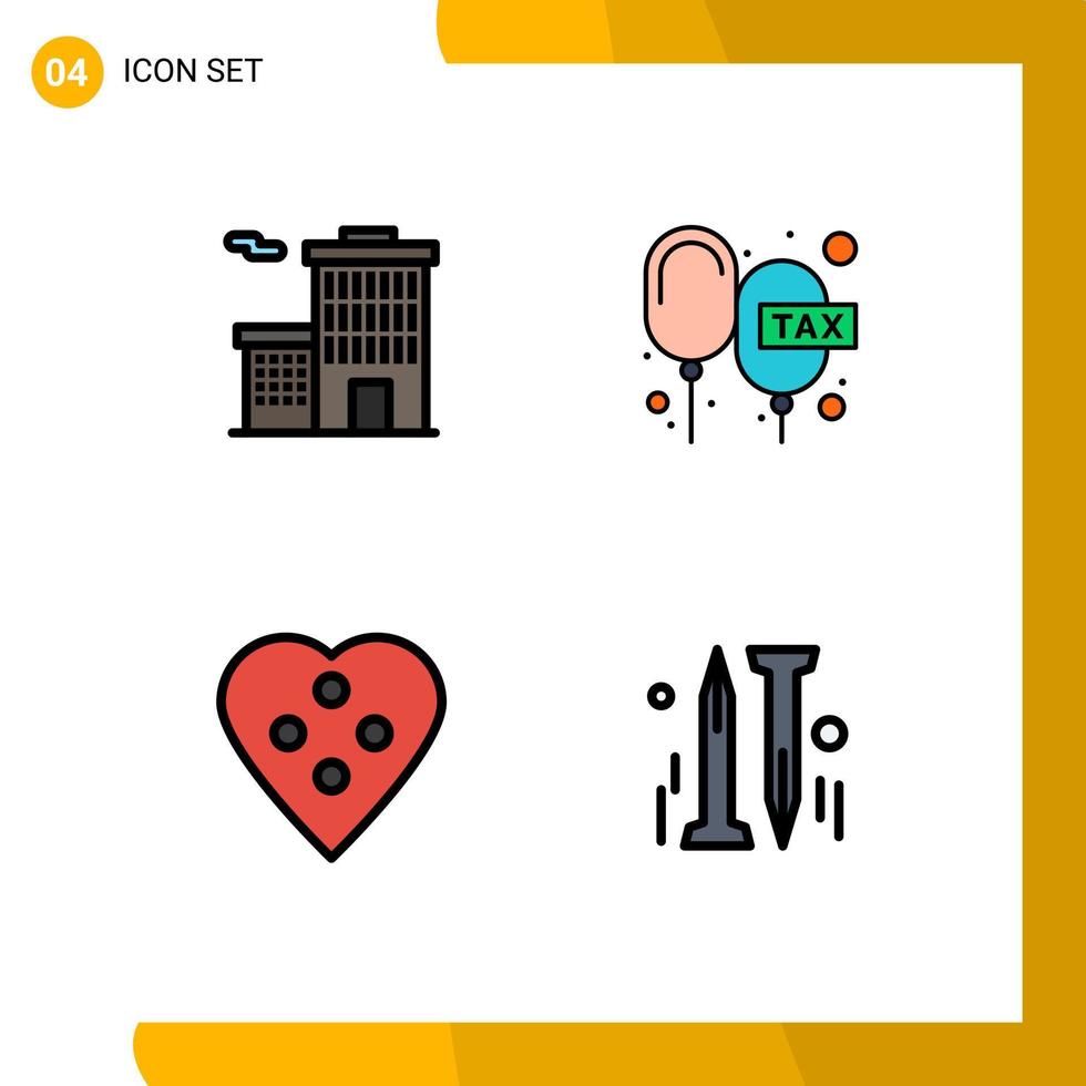 Modern Set of 4 Filledline Flat Colors Pictograph of building dress button charge payable heart button Editable Vector Design Elements