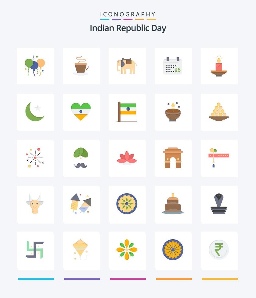 Creative Indian Republic Day 25 Flat icon pack  Such As diwali. candle. africa. indian republic day jan. indian vector