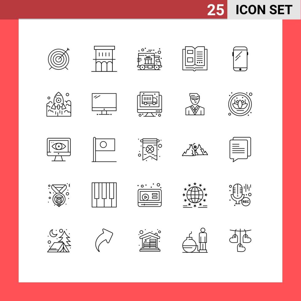 Pack of 25 creative Lines of phone knowledge residence information truck Editable Vector Design Elements