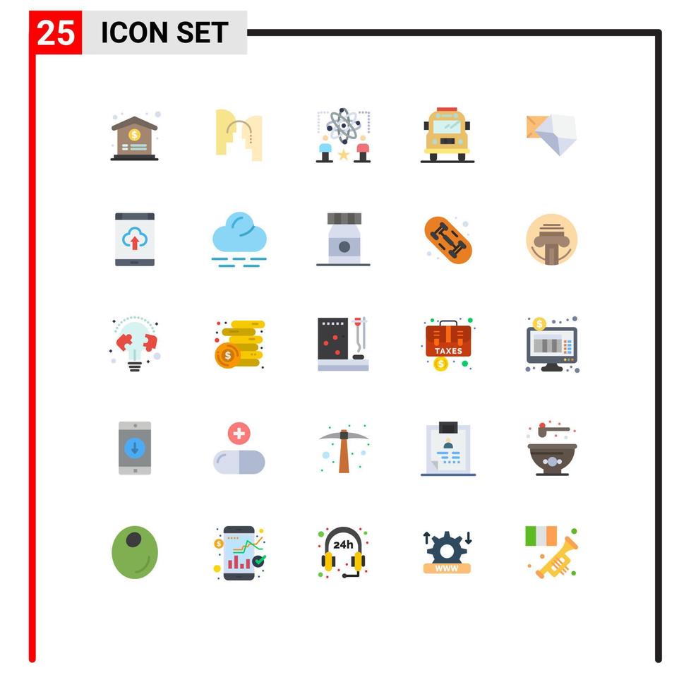 Universal Icon Symbols Group of 25 Modern Flat Colors of message business physics transport bus Editable Vector Design Elements