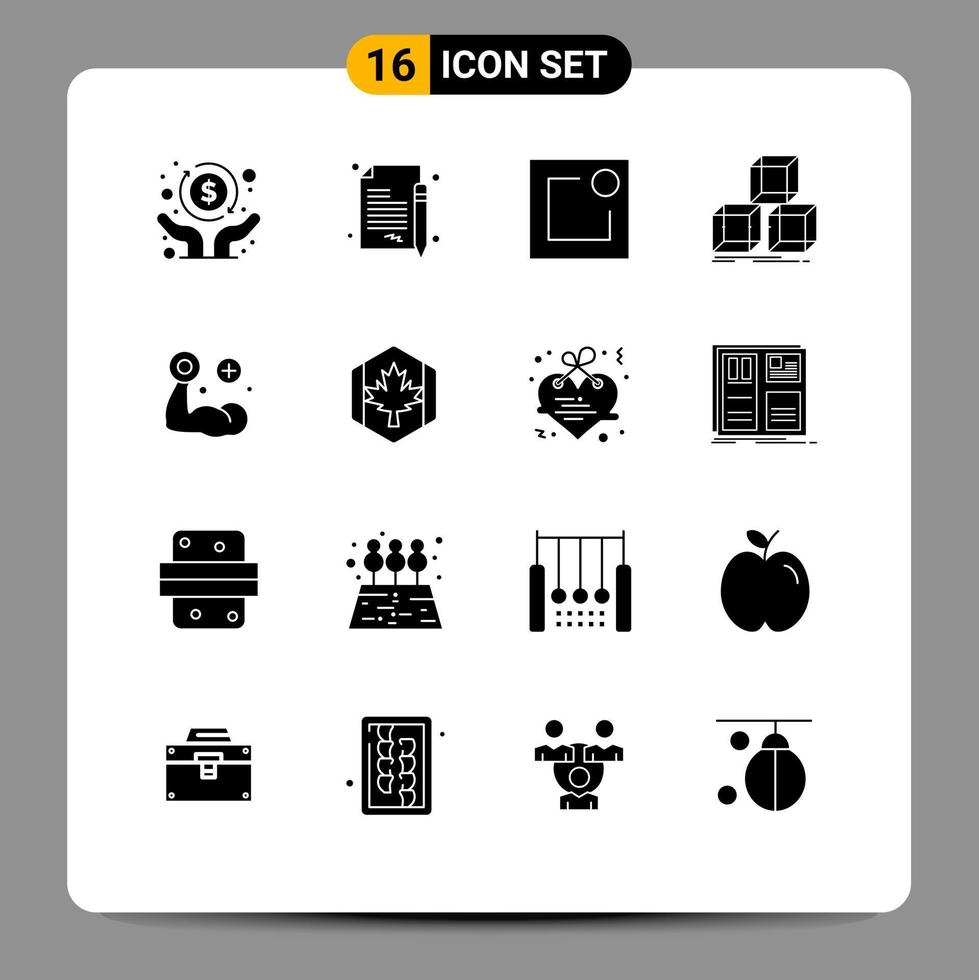 Group of 16 Modern Solid Glyphs Set for medical fitness activity box design Editable Vector Design Elements