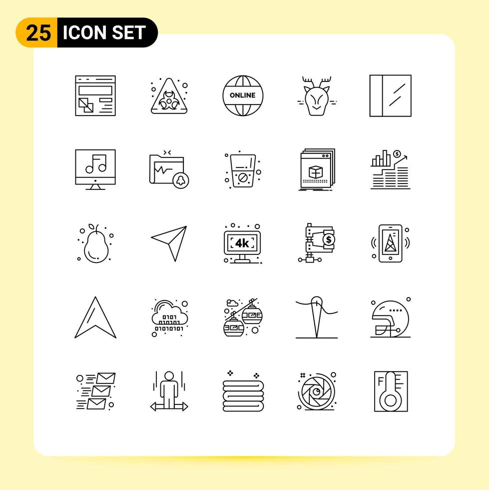 25 User Interface Line Pack of modern Signs and Symbols of drug reindeer business canada alpine Editable Vector Design Elements