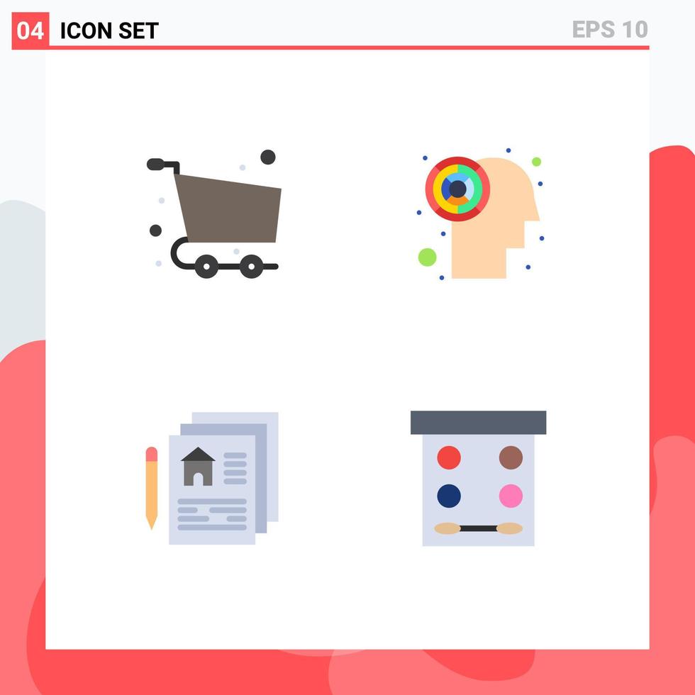 Editable Vector Line Pack of 4 Simple Flat Icons of cart document basket maze pen Editable Vector Design Elements