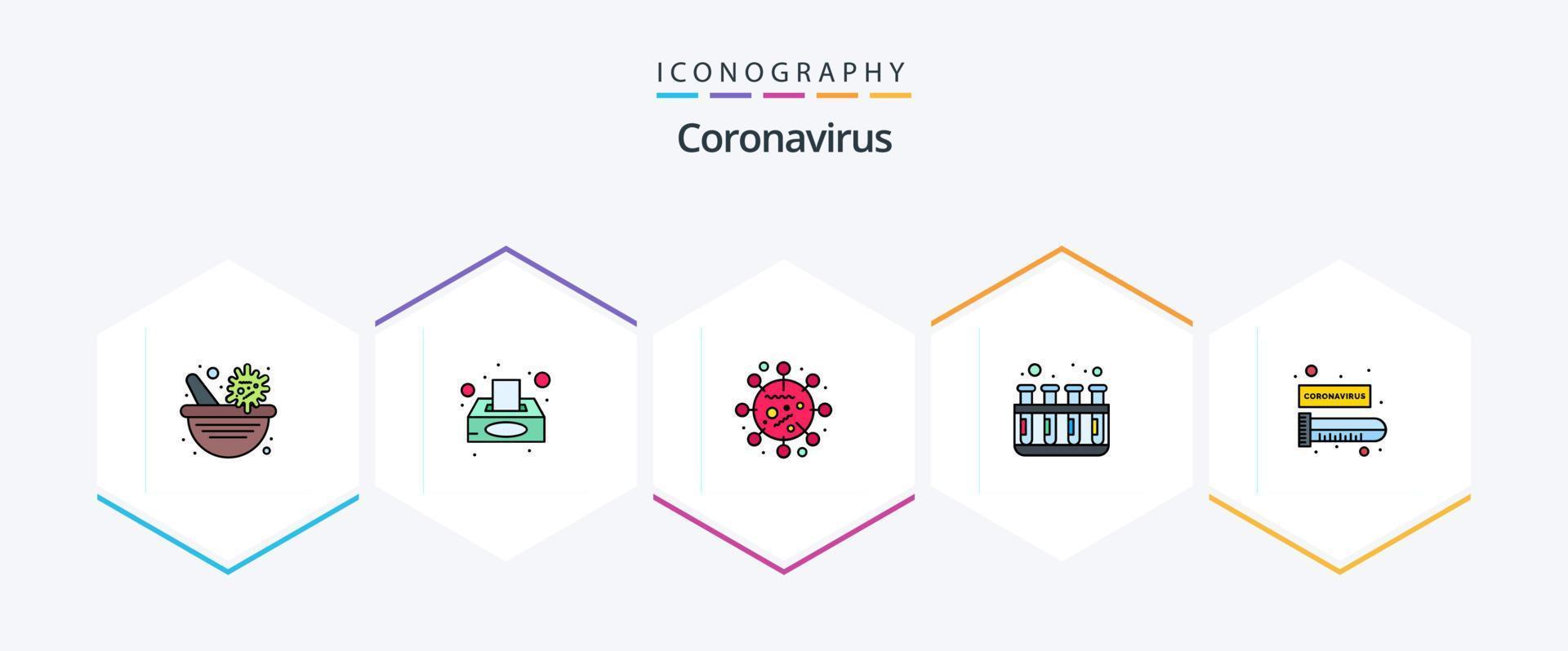 coronavirus 25 línea de relleno icono paquete incluso prueba tubo. sangre. codicioso salud. tubos laboratorio prueba vector