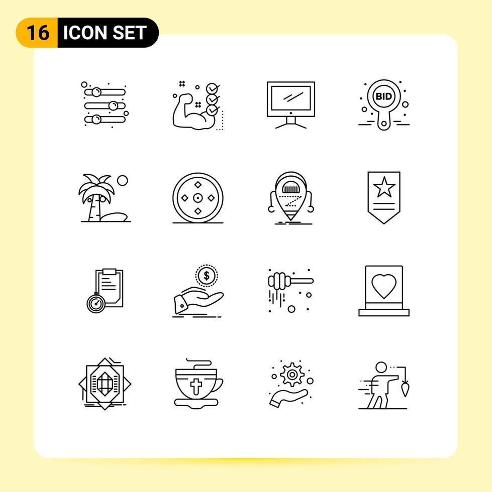 Universal Icon Symbols Group of 16 Modern Outlines of bid bid routine pc device Editable Vector Design Elements