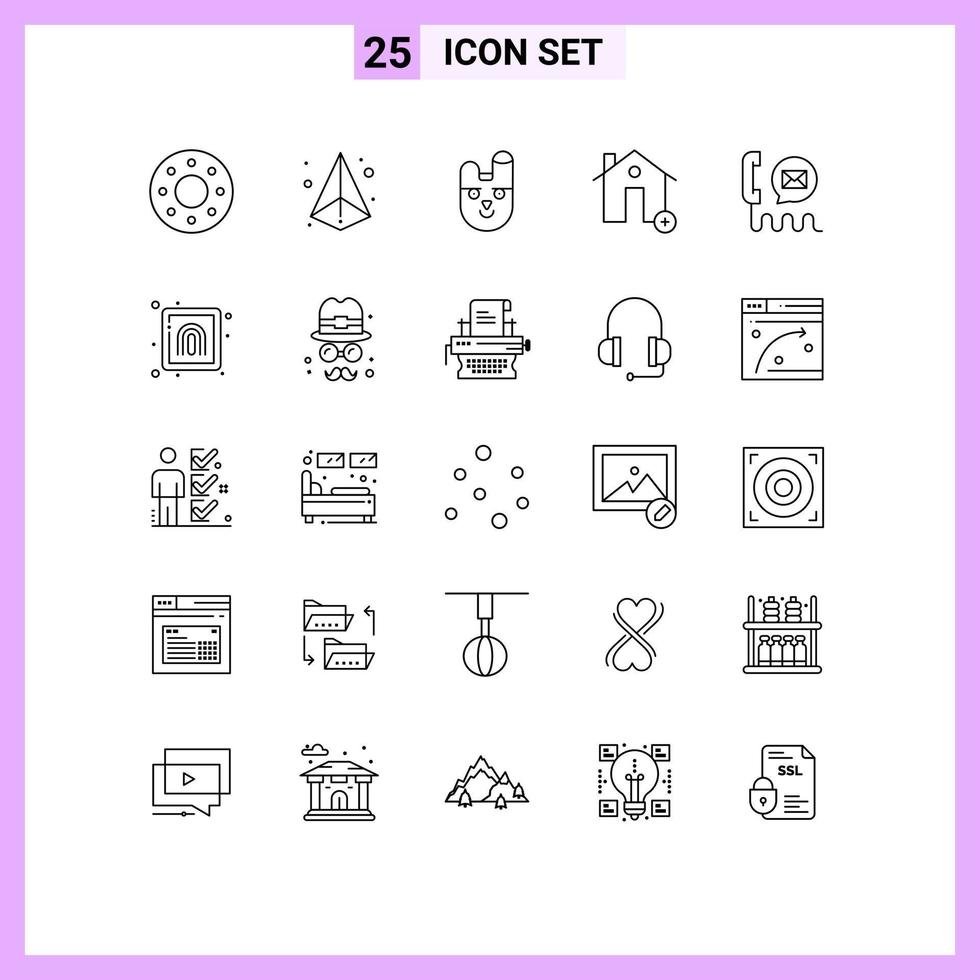 Line Pack of 25 Universal Symbols of contact new bunny house buildings Editable Vector Design Elements