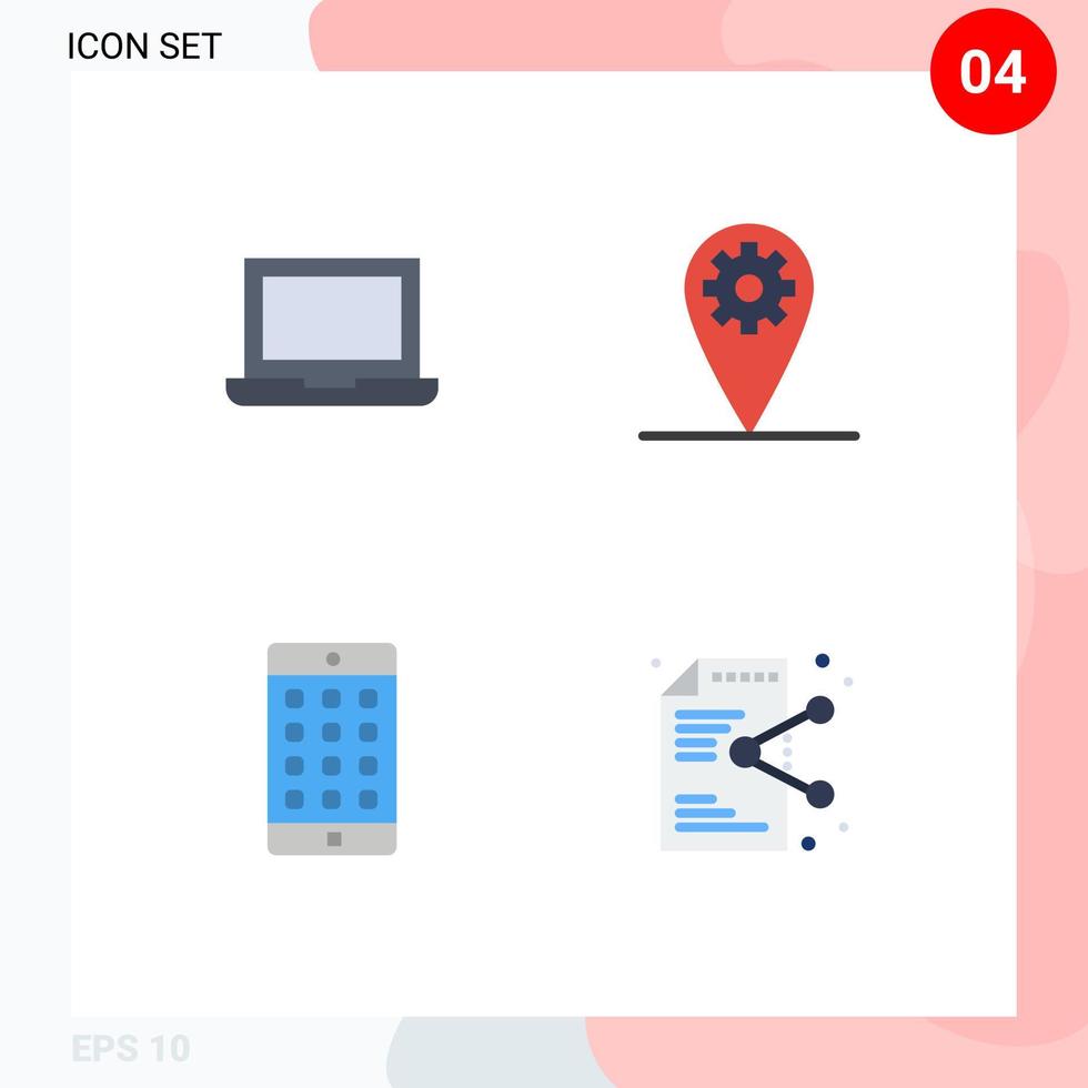 Modern Set of 4 Flat Icons Pictograph of device password gear application file Editable Vector Design Elements