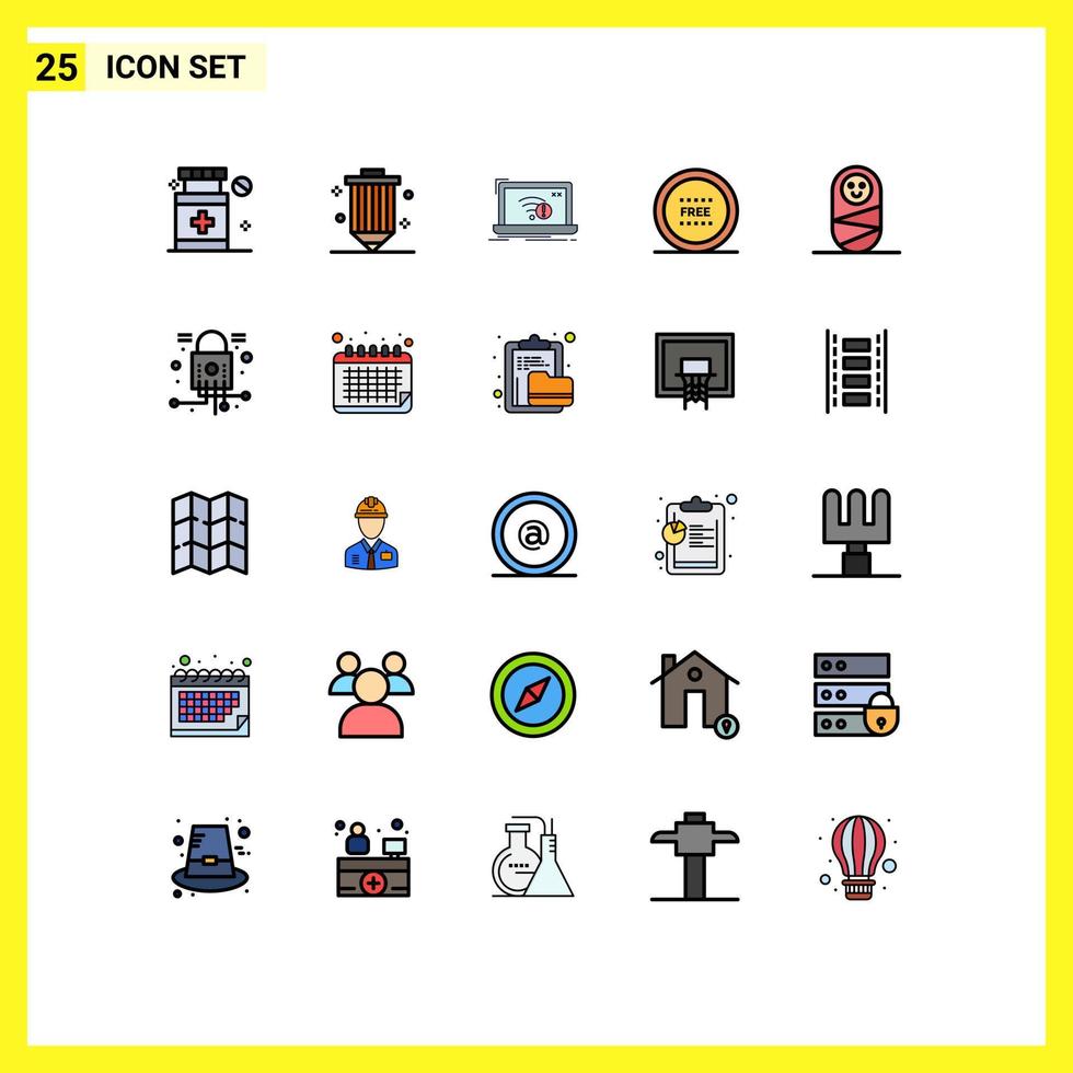 Group of 25 Filled line Flat Colors Signs and Symbols for shop free connection ecommerce internet Editable Vector Design Elements