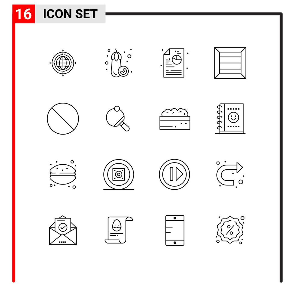 Pack of 16 creative Outlines of racket stop process forbidden product Editable Vector Design Elements