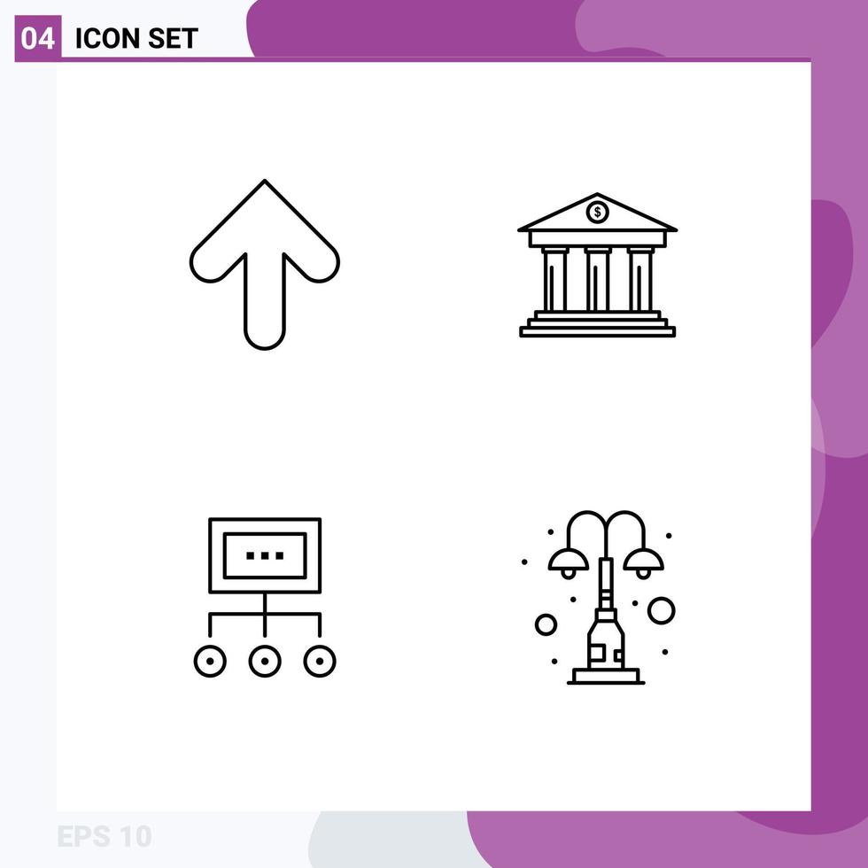 Set of 4 Modern UI Icons Symbols Signs for arrow network upload finance chart Editable Vector Design Elements