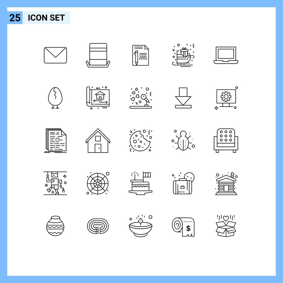 Universal Icon Symbols Group of 25 Modern Lines of sled gifts document carriage pencil Editable Vector Design Elements