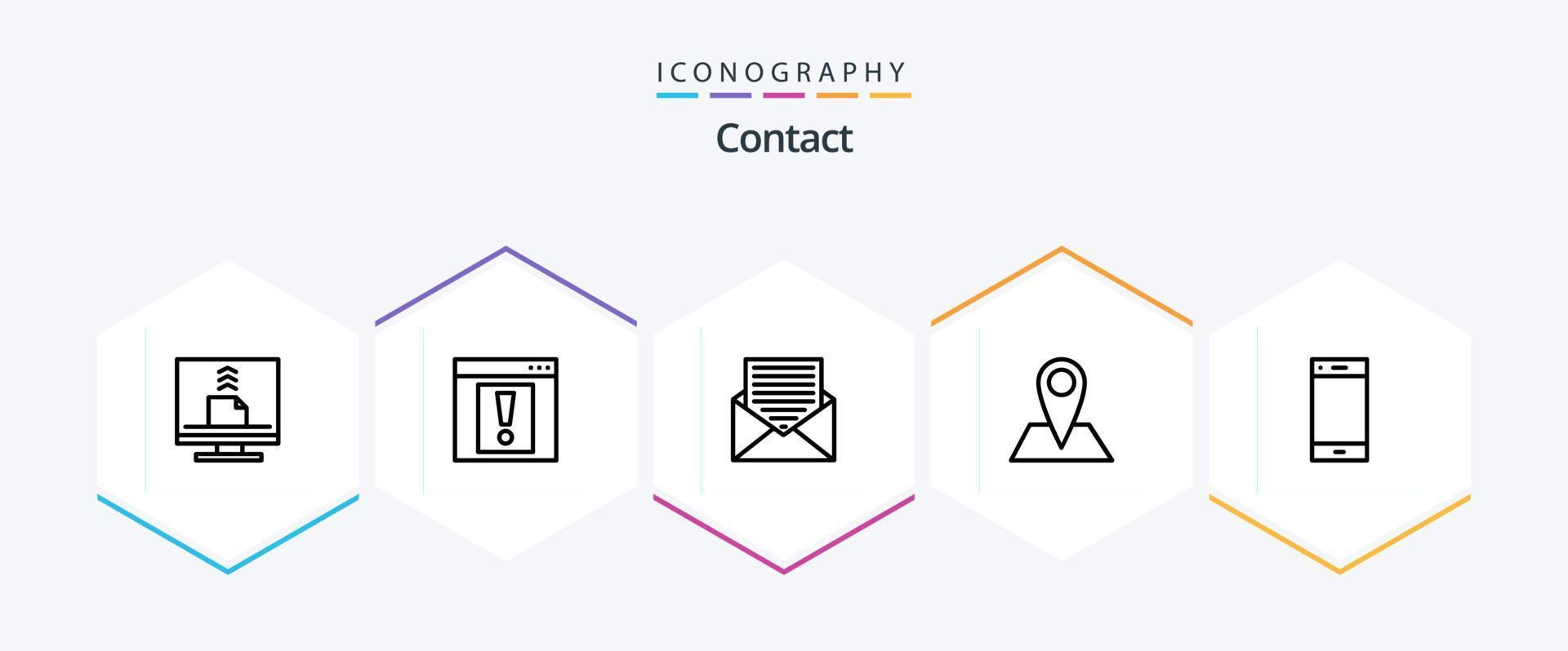 Contact 25 Line icon pack including pin. location. web. contact. envelope vector