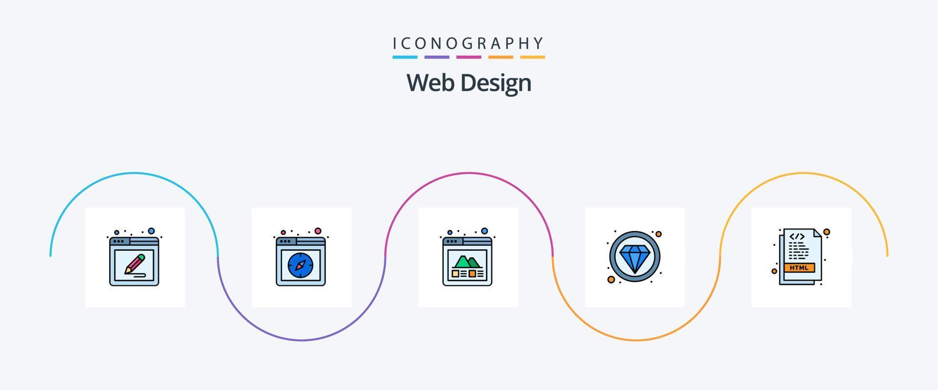 Web Design Line Filled Flat 5 Icon Pack Including html. luxury. web. expensive. layout vector