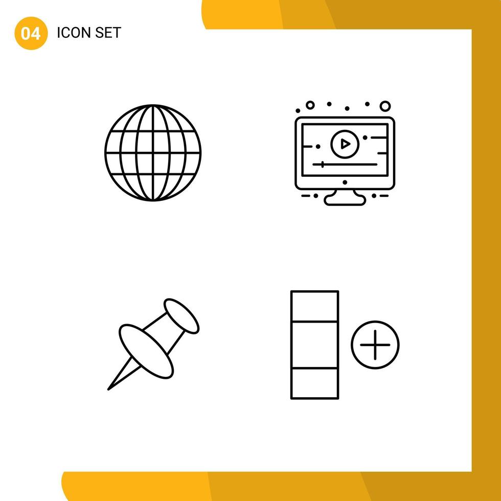 Group of 4 Filledline Flat Colors Signs and Symbols for globe cell lesson marker table Editable Vector Design Elements