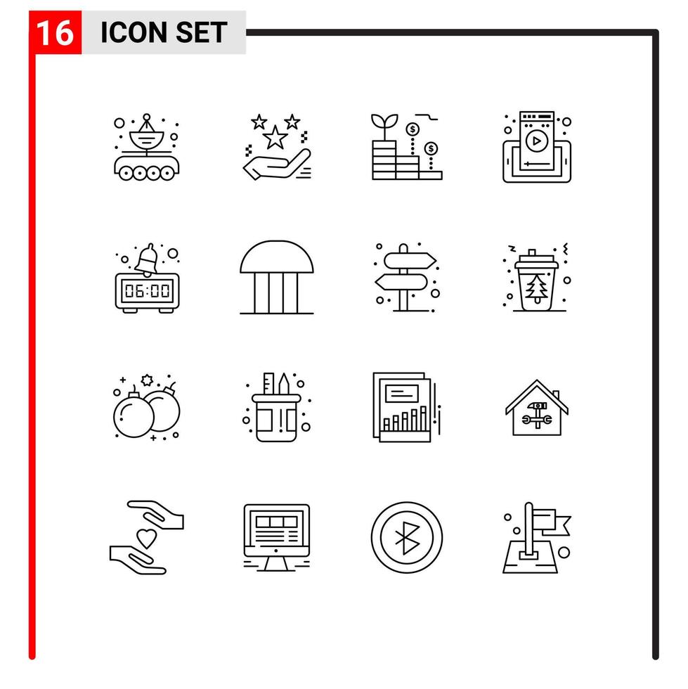Modern Set of 16 Outlines and symbols such as cell mobile present web page investment Editable Vector Design Elements